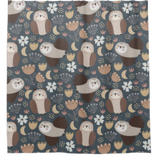 Owl Love Scandinavian Folk Art Animal Pattern Shower Curtain
