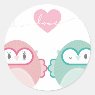 OWL LOVE :: soft girl + boy Classic Round Sticker