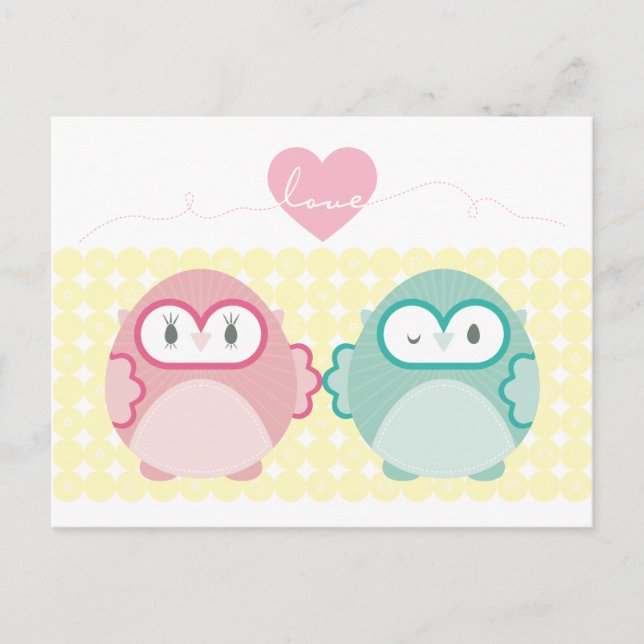 OWL LOVE :: soft girl + boy Postcard (Front)