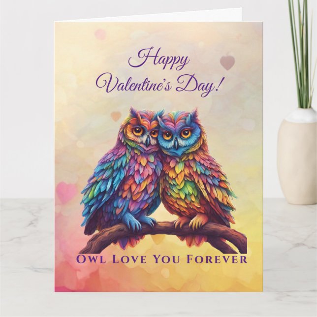 Owl Love You Forever-Colourful Owls-Valentine's Da Card (Front)