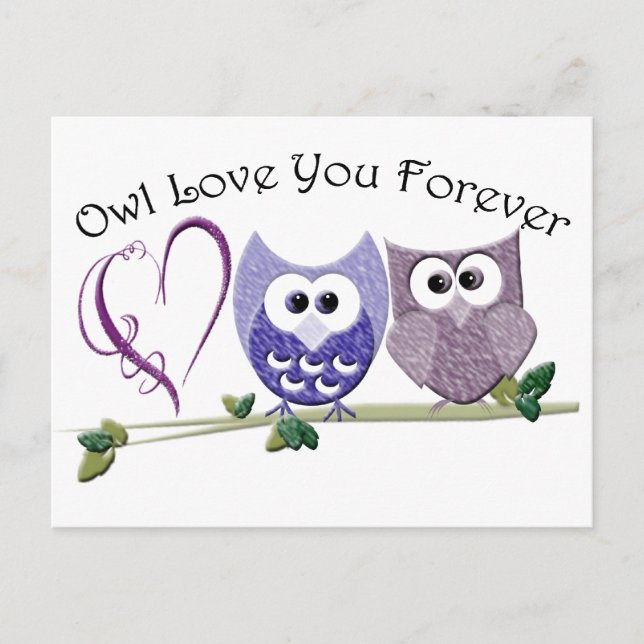 Owl Love You Forever, Cute Owls and Heart design Postcard (Front)