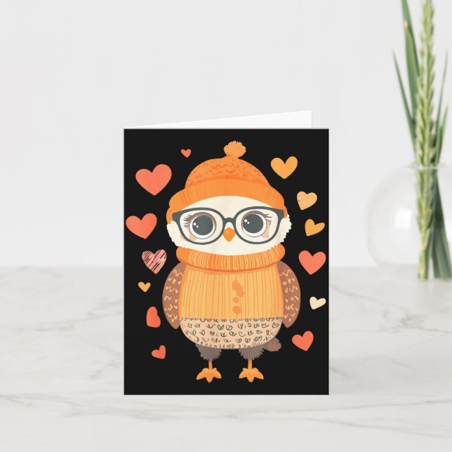 Owl Lover Heart Girls Valentine’s Day Women Owl  Card (Front)