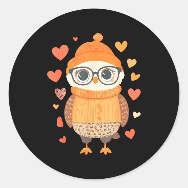 Owl Lover Heart Girls Valentine’s Day Women Owl  Classic Round Sticker (Front)