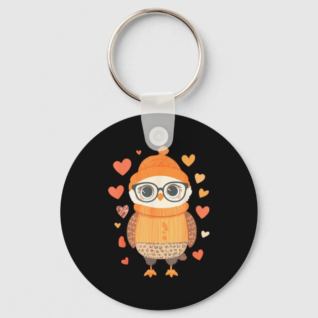 Owl Lover Heart Girls Valentine’s Day Women Owl  Key Ring (Front)