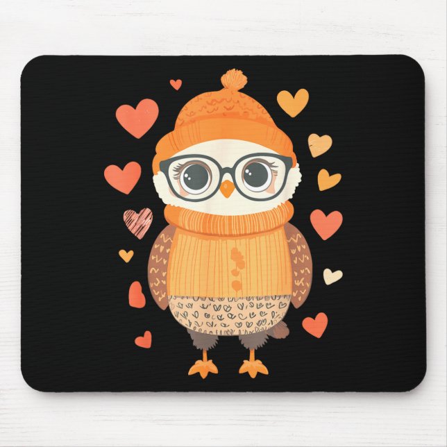 Owl Lover Heart Girls Valentine’s Day Women Owl  Mouse Pad (Front)