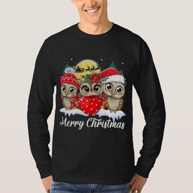 Owl Lover Merry Christmas Funny Owls Ugly Christma T-Shirt (Front)