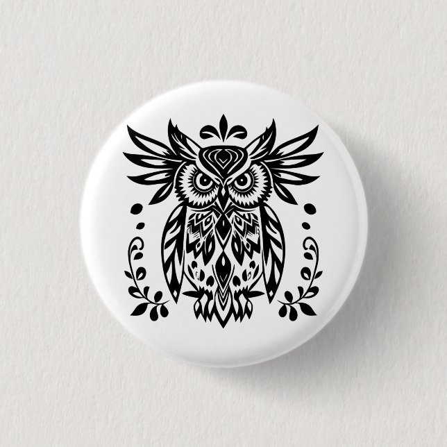 Owl Lovers Rustic Woodlands Black White Bohemian  3 Cm Round Badge (Front)