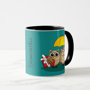 Owl Lovers w/ Umbrella & Chocolate Box Add Name Mug