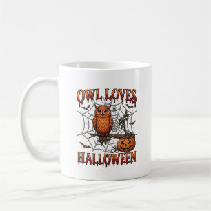 Owl Loves Halloween Orange Spider Web Pumpkin_1 Coffee Mug