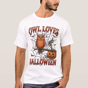 Owl Loves Halloween Orange Spider Web Pumpkin_1 T-Shirt