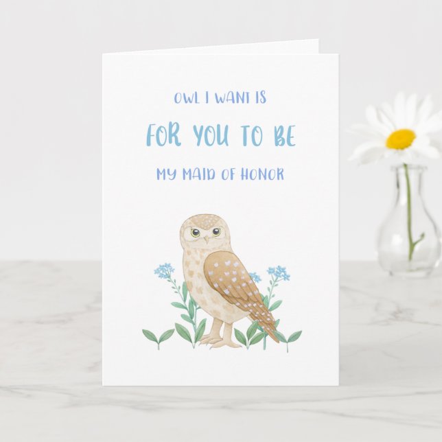Owl Maid Of Honor Proposal Card (Small Plant)