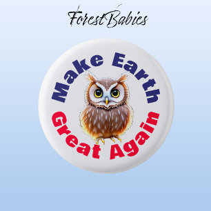Owl, Make Earth Great Again, Environmental Nature 3 Cm Round Badge