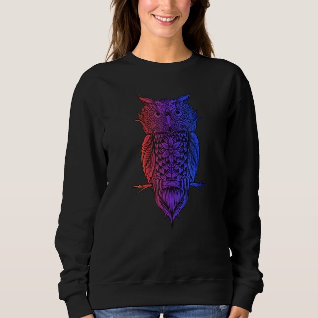 Owl  Mandala Tribal Night Owl Bird Sweatshirt (Front)