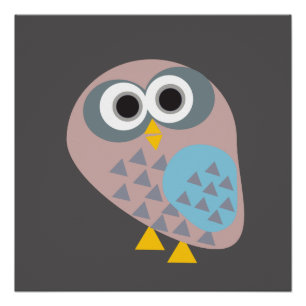 Owl mauve gray blue poster