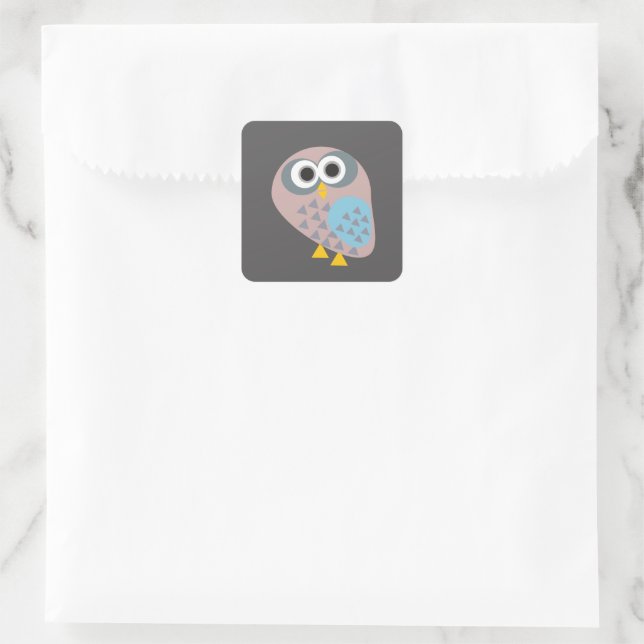 Owl mauve grey blue square sticker (Bag)