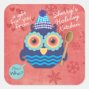 Owl mixing spoon Christmas cookies homemade treats Square Sticker