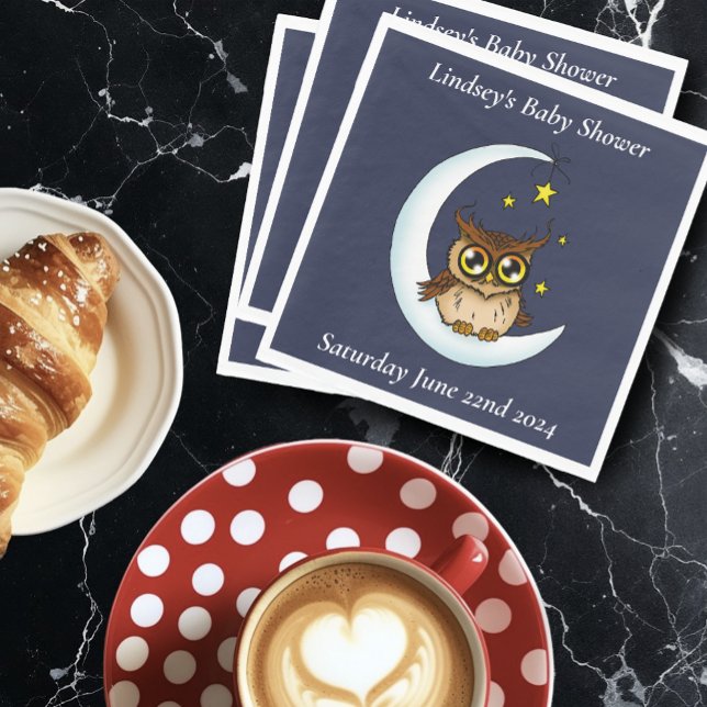 Owl Moon Blue Cute Stars Baby Shower Napkin (Creator Uploaded)