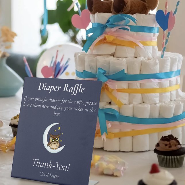 Owl Moon Blue Cute Stars Baby Shower Pedestal Sign (Creator Uploaded)