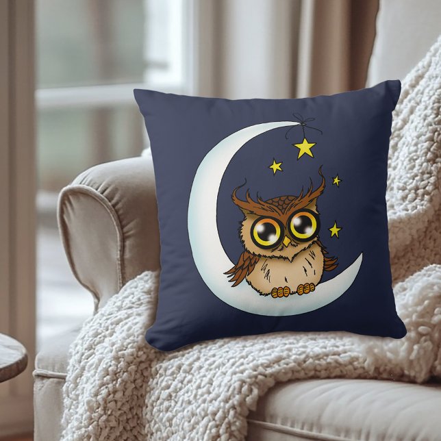 Owl Moon Blue Cute Stars Cushion (Creator Uploaded)