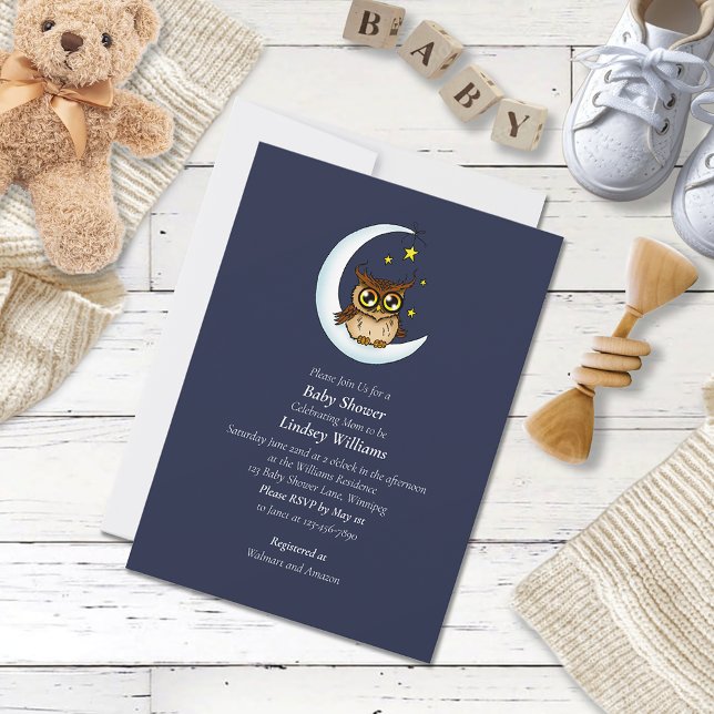 Owl Moon Blue Cute Stars Invitation (Creator Uploaded)