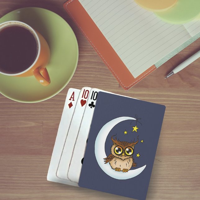 Owl Moon Blue Cute Stars Playing Cards (Creator Uploaded)