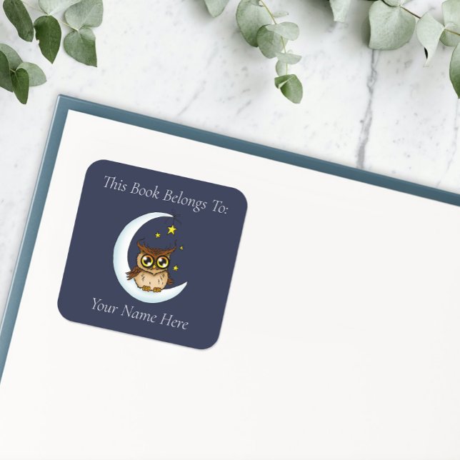 Owl Moon Blue Cute Stars Square Sticker (Creator Uploaded)