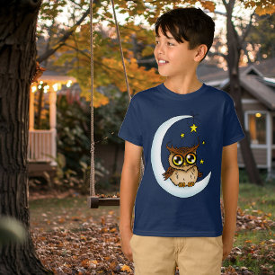 Owl Moon Blue Cute Stars T-Shirt