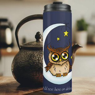 Owl Moon Blue Cute Stars Thermal Tumbler