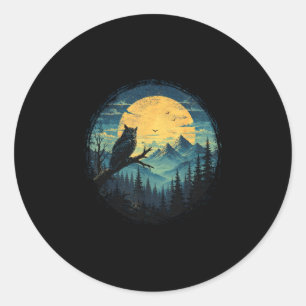 Owl moon forest mountain wilderness bird watchers classic round sticker