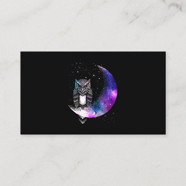 Owl Moon Galaxy Bird Crescent Business Card (Front)