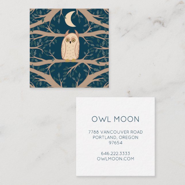 Owl Moon Mystical Magical Boho Colourful Square Business Card (Front/Back)