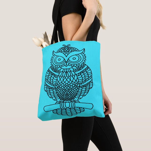 Owl (neon blue) - Tote (Close Up)
