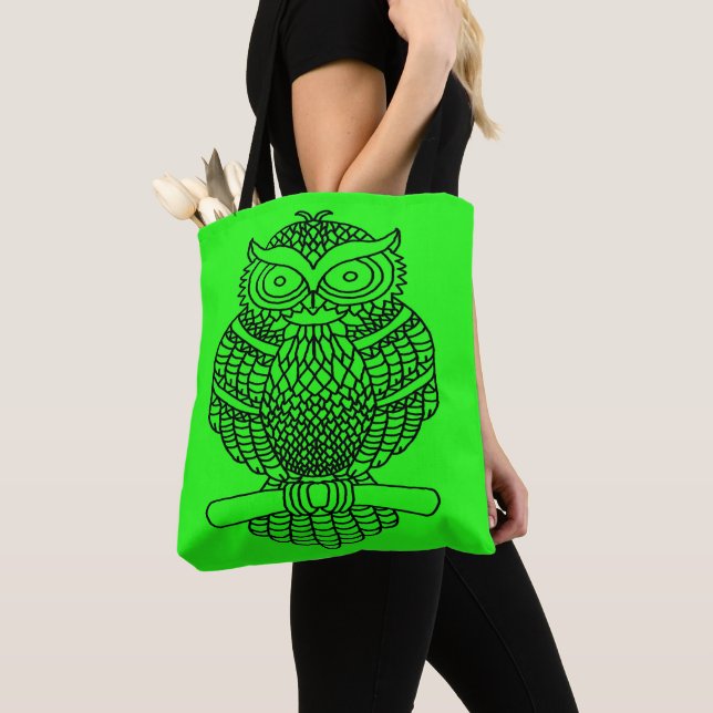 Owl (neon green) - Tote (Close Up)