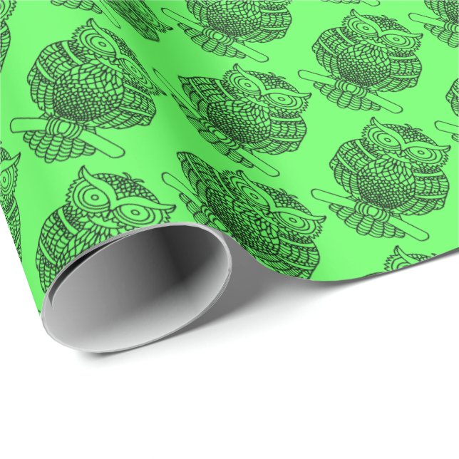Owl (neon green) - Wrapping Paper (Roll Corner)