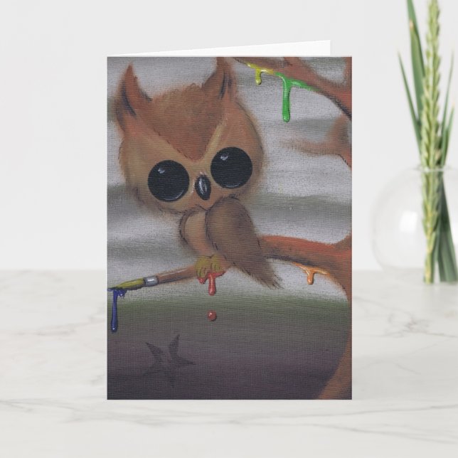 owl never give in greeting card (Front)