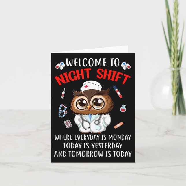 Owl Night Shift Funny Nurse Nursing Rn Lpn Cna For Card (Front)
