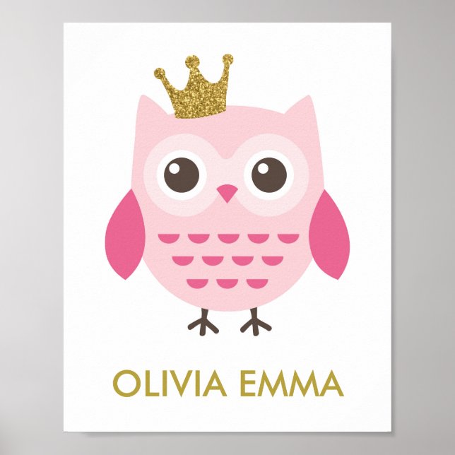 Owl Nursery Art for a Girl Poster (Front)