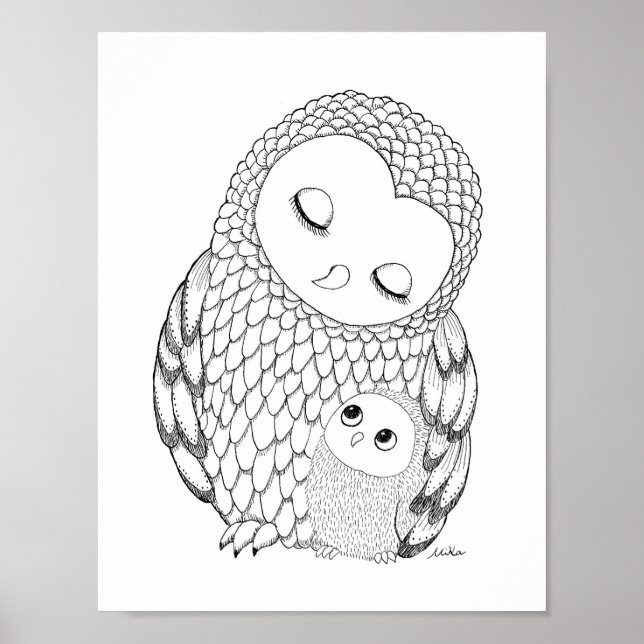 Owl Nursery Art Poster Black & White Owl Print (Front)