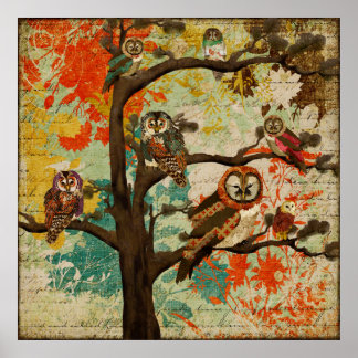 Owl Oak Art Poster
