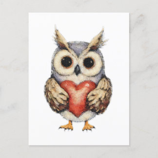 Owl of Love - Heartwarming Owl Painting Postcard