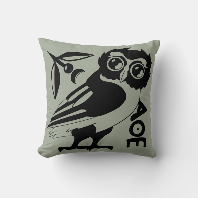 Owl of Minerva Pillow, Green/gray(#a3ac99) Cushion (Front)