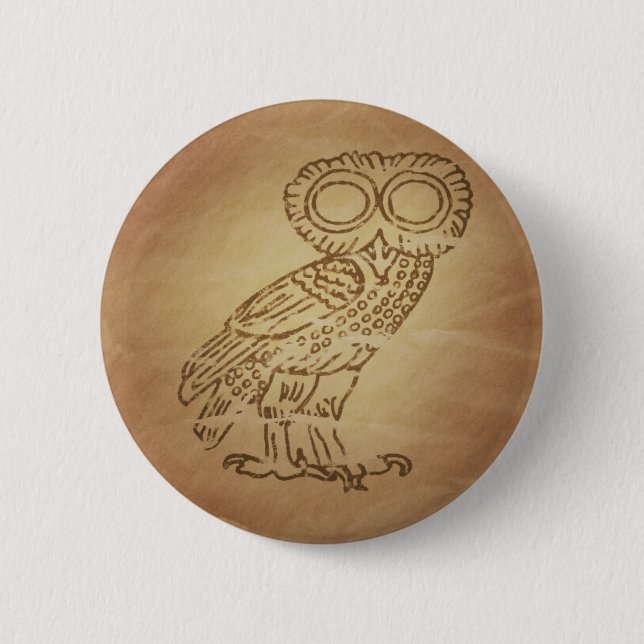 Owl of Wisdom Greek 6 Cm Round Badge (Front)