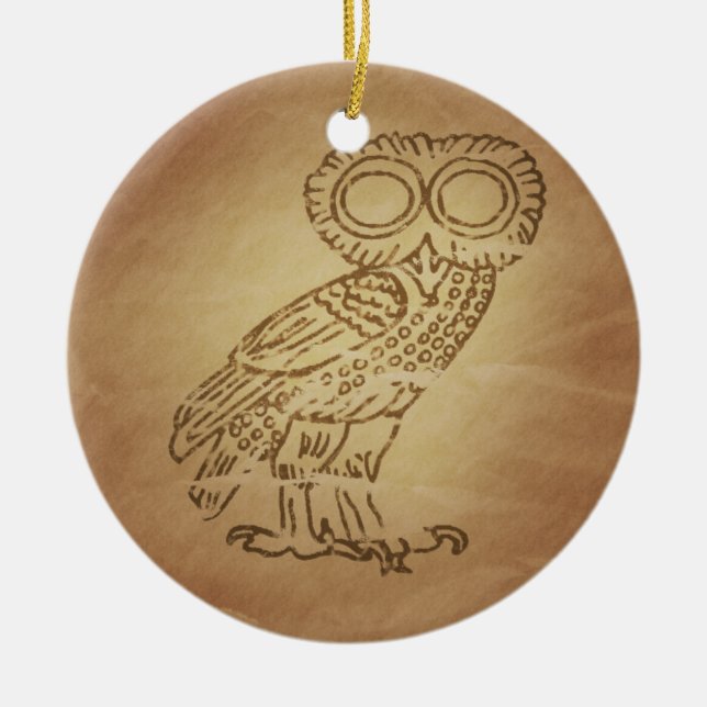 Owl of Wisdom Greek Ceramic Tree Decoration (Front)