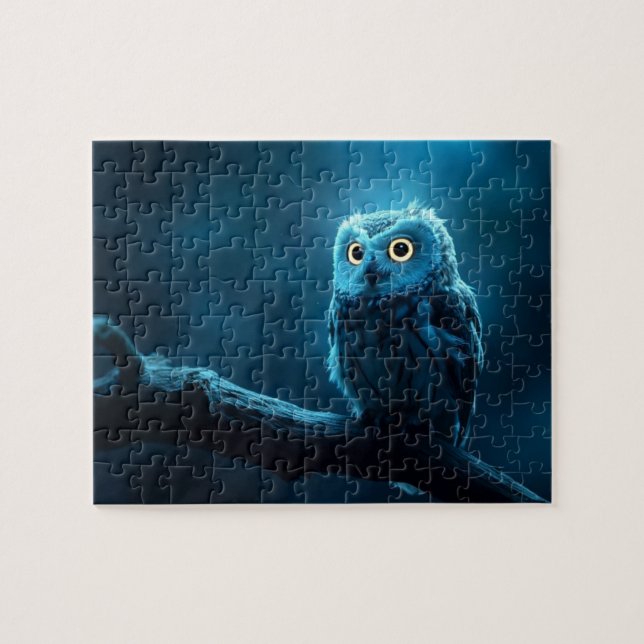 owl on a branch at night jigsaw puzzle (Horizontal)