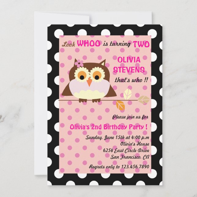 Owl on a branch - Birthday invitations 2 (Front)