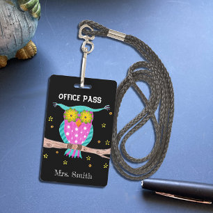 Owl on a branch student pass badge ID badge