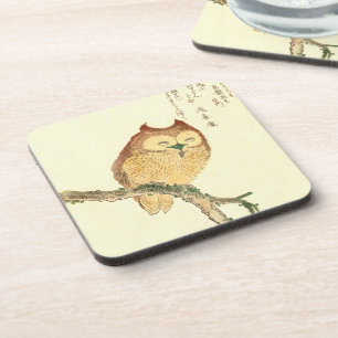 Owl on a branch Vintage Japanese Fine Art Coaster