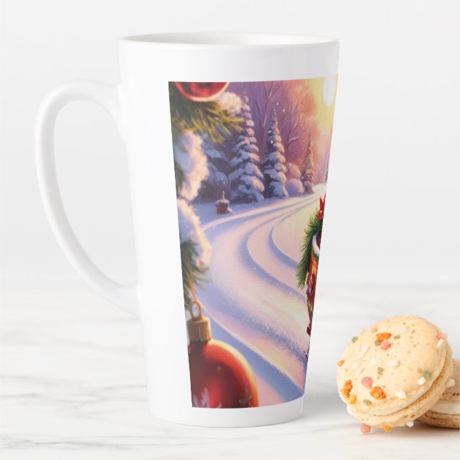 Owl on a sledge during the holidays latte mug (In Situ)
