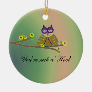 Owl on a Tree Branch Ceramic Tree Decoration