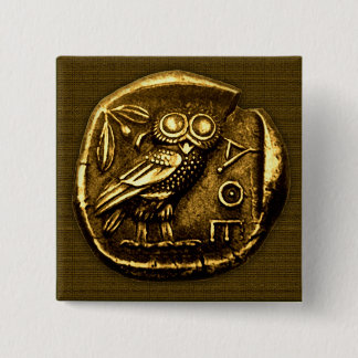 Owl on ancient greek coin 15 cm square badge
